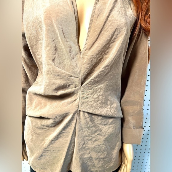 ZARA gathered Shirt Light Brown Large - Picture 2 of 9